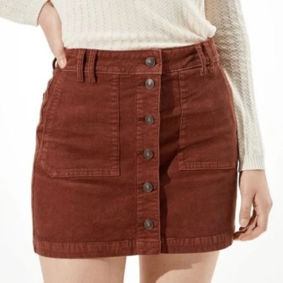 American Eagle Outfitters Dresses & Skirts - American Eagle |Super Hi-Rise A-Line Corduroy Skirt Button Front Super Stretch 6